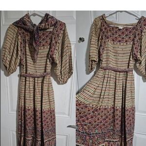 Vintage Victor Costa xs boho floral midi cottage core dress with bandana 70s